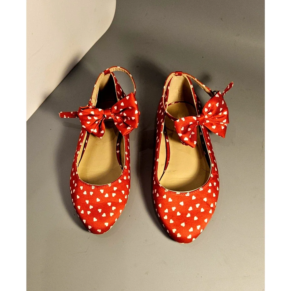 Janie And Jack, Girl Red Dress Shoes with Hearts and Bow, Sz 1 K Fairy Princess